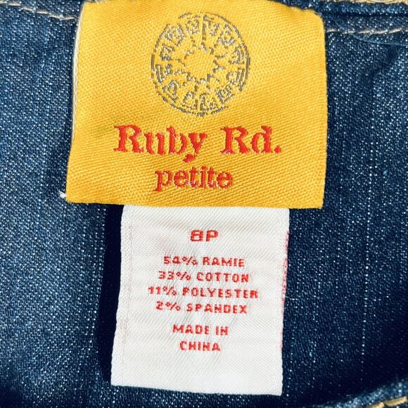 Ruby Rd. Jacket Woman 8 Petite Blue Denim Jean Coat Dark Wash Snap Closure - Picture 2 of 12